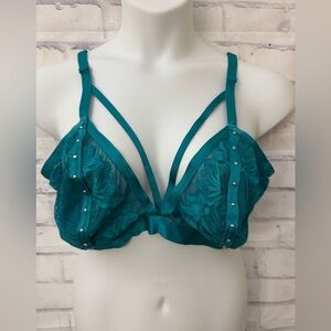 Torrid Studs And Lace Bralette Size 4 4X/26 Unlined Wire Free Sheer Sexy Strappy